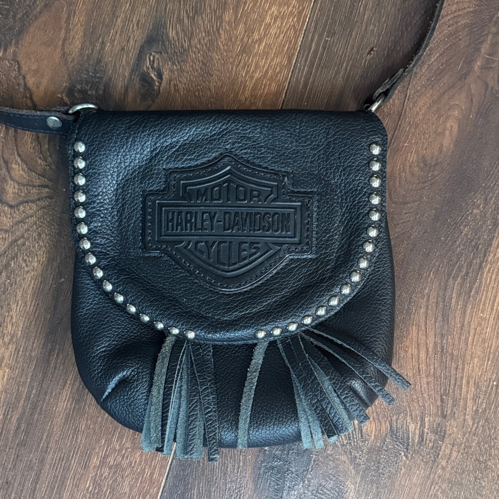 Harley-Davidson Black Studded Fringe Crossbody Bag